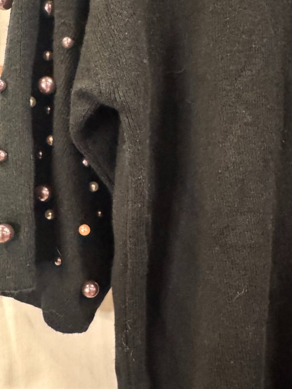 A New Day Black Short Sleeve Knit Sweater Pearl Embellished Sleeve Top Medium